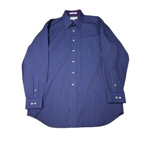 Paul Fredrick Mens 16 1/2-34 Striped Button Down Dress‎ Shirt Cotton Non Iron